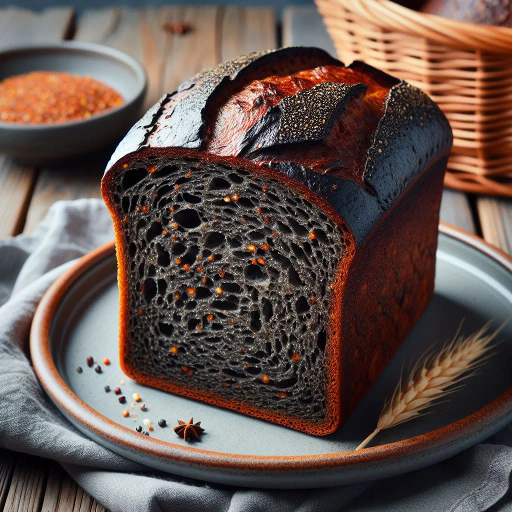 Sliced dark Latvian rye bread on a rustic wooden board