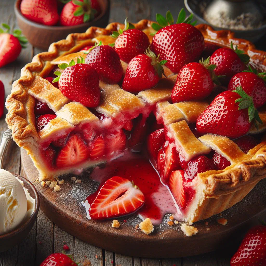 Latvian strawberry cake with a crisp pastry base and vanilla cream topping