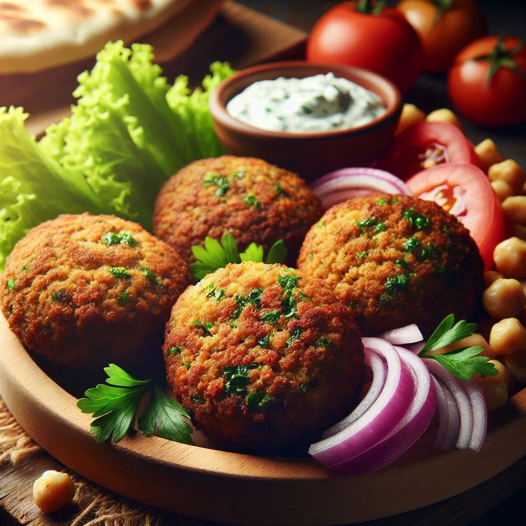Golden, crisp falafel balls served with fresh herbs and dips