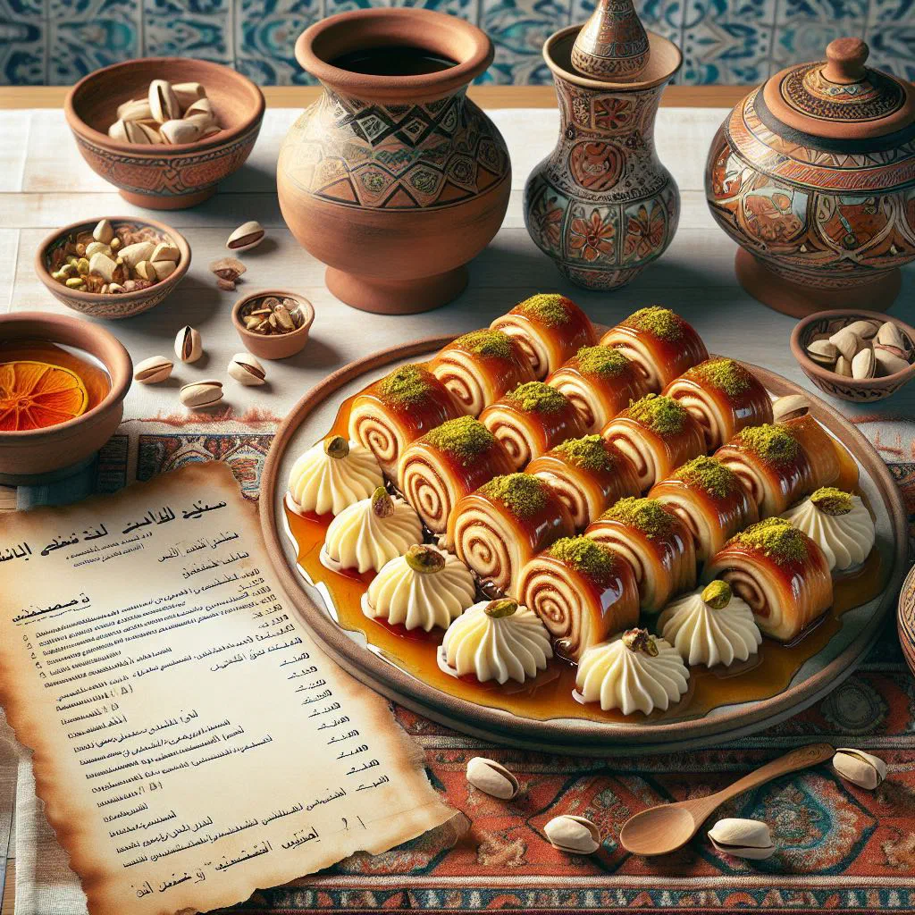 Rolled Halawet el Jibn topped with chopped pistachios on a plate