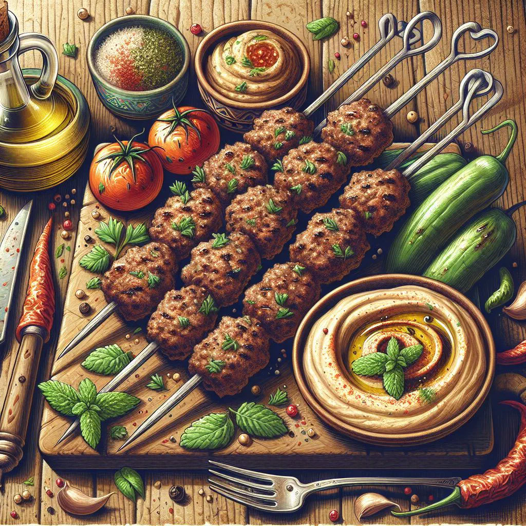 Grilled kafta skewers garnished with fresh parsley