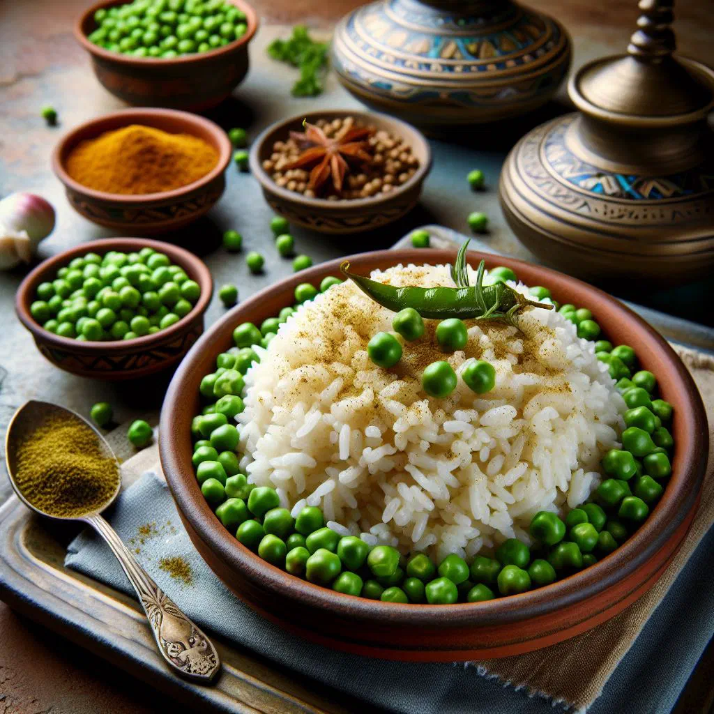 Lebanese rice with green peas garnished with fresh parsley