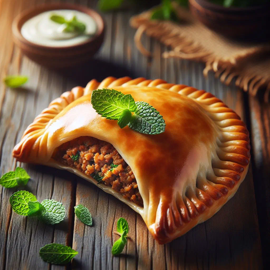 Golden fried sambousek pastries on a plate with fresh herbs