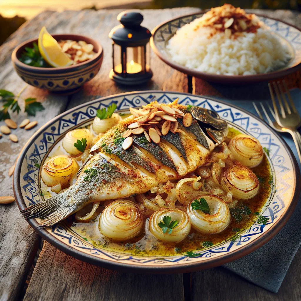 Siyyadiyeh, Lebanese spiced fish served over aromatic rice with fresh parsley