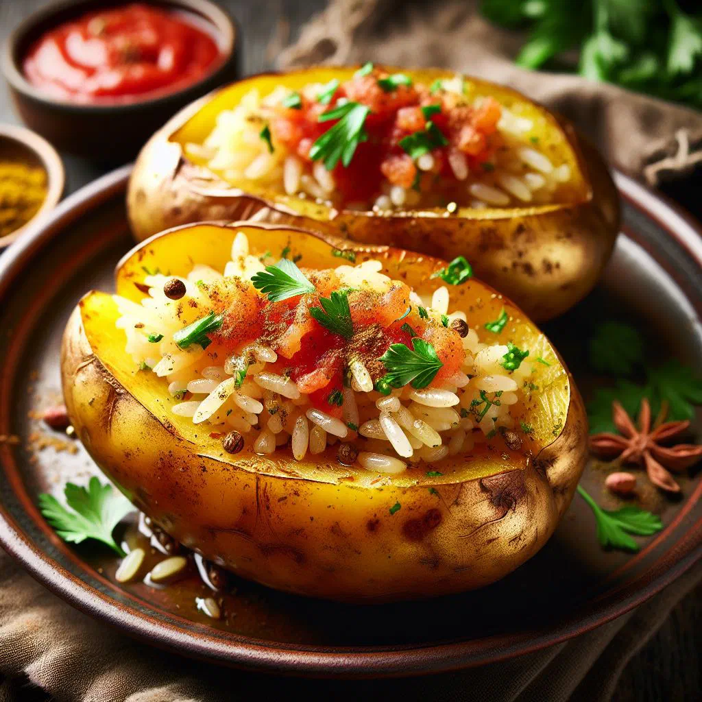 Lebanese stuffed potatoes filled with spiced minced meat and garnished with parsley