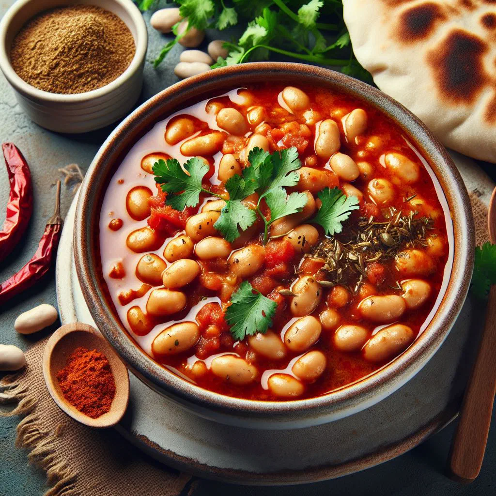 Lebanese yakhnet fasoulia white bean and tomato stew garnished with parsley