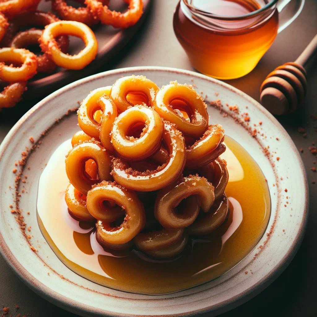 Golden fried Lebanese dough balls drizzled with honey on a plate