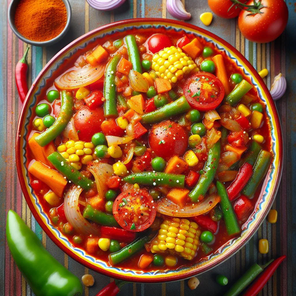 Colourful chakalaka vegetable relish with peppers, carrots and tomatoes