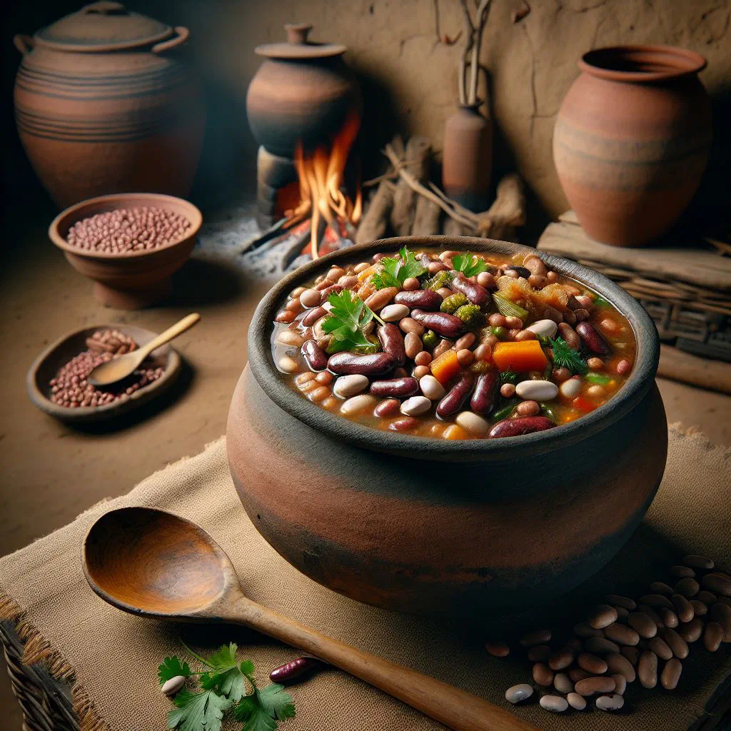 A hearty bowl of Lesotho beans stew with carrots, peppers and fresh herbs
