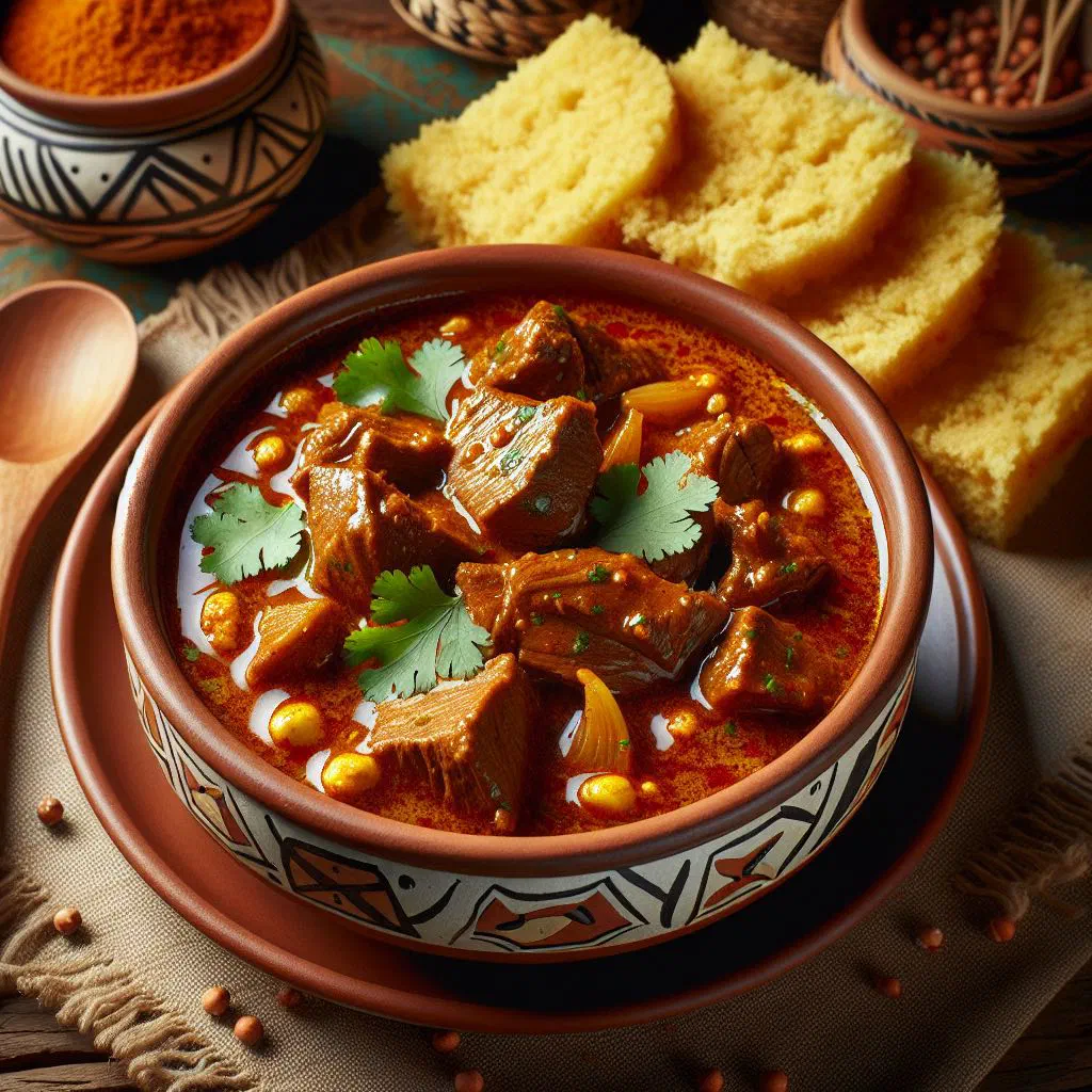 Hearty Litlhapi stew with tender beef, carrots and potatoes in a rich sauce