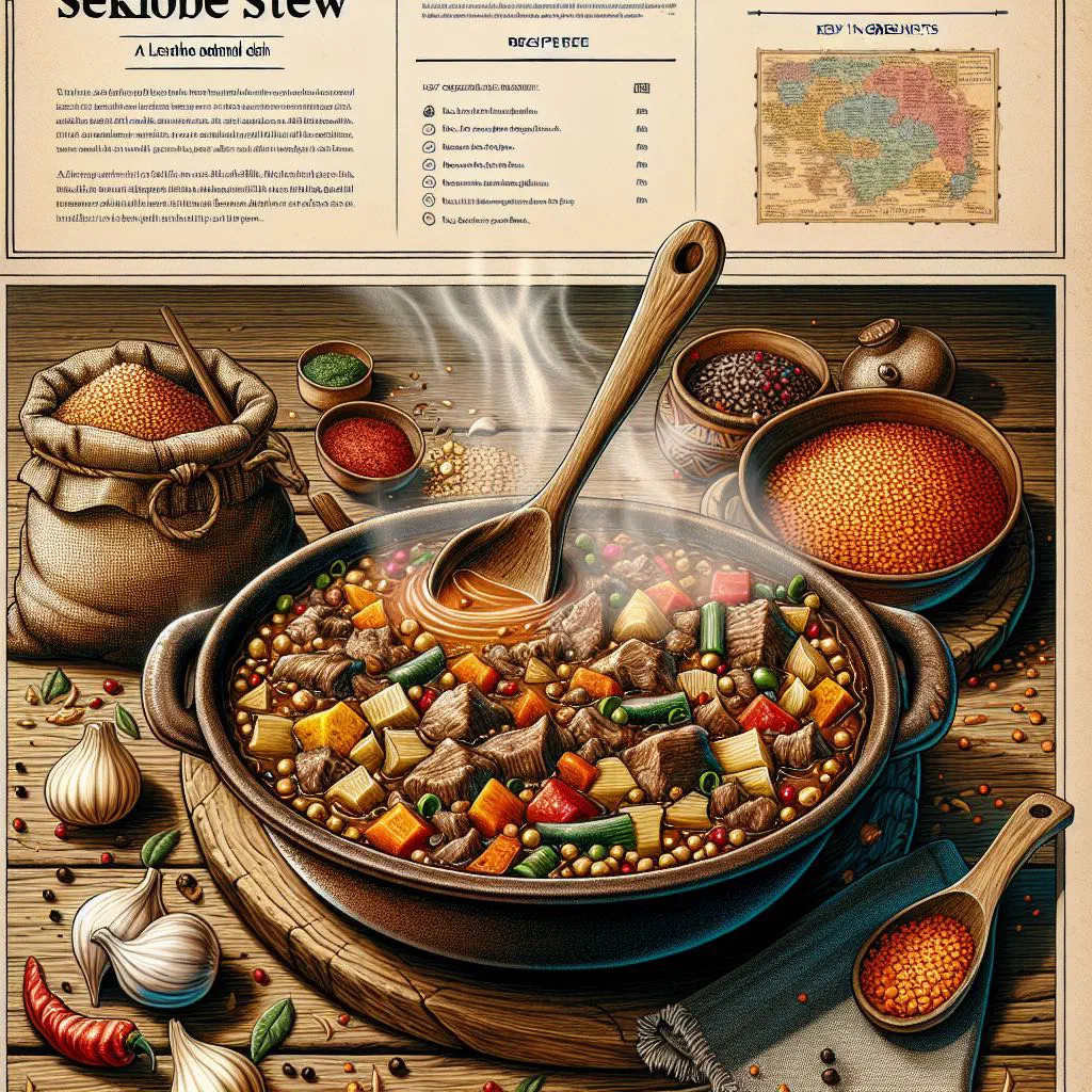 A hearty bowl of Sekhobe stew with tender beef, carrots and potatoes