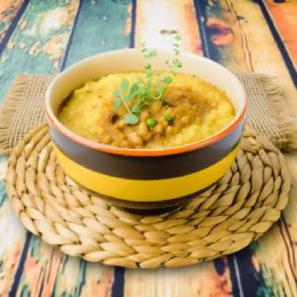A bowl of Sesotho sampe, a hearty stewed maize dish