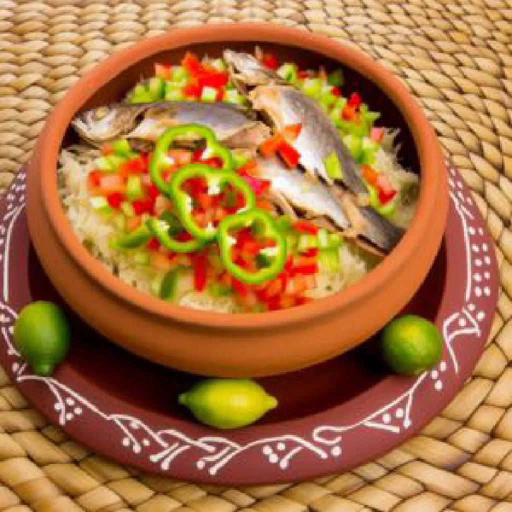 Bowl of achieke made from fermented cassava with tomatoes, onions and chillies