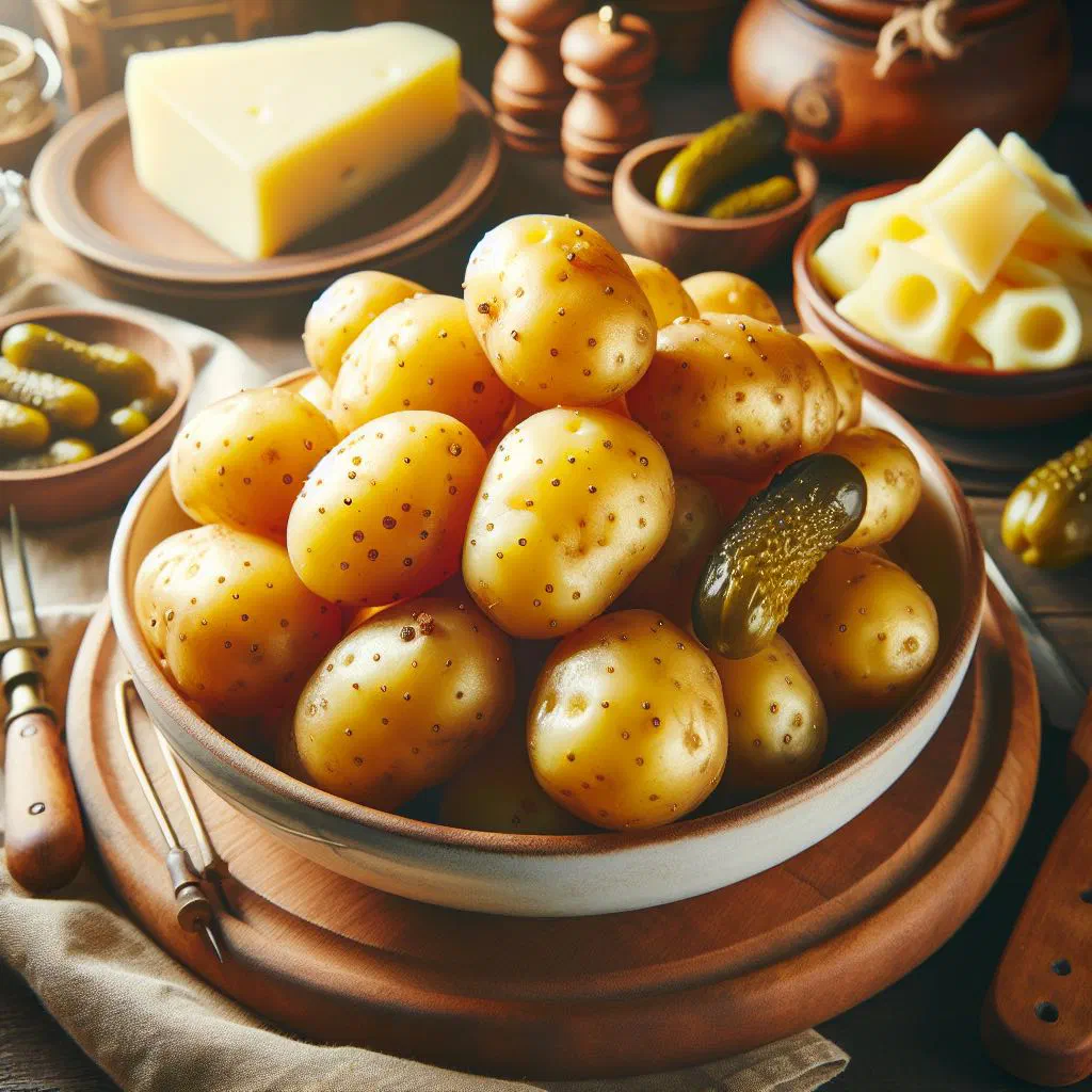 Steaming jacket potatoes in their skins served with cheese and fresh herbs