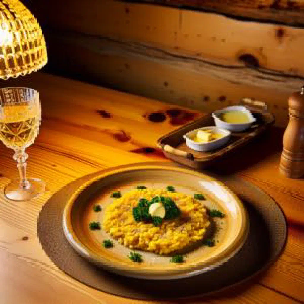 Golden ribelmais served in a bowl with a knob of melting butter