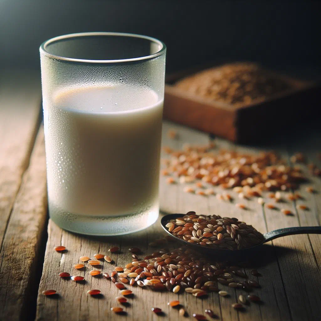 A bowl of fresh milk with grains topped with berries and nuts