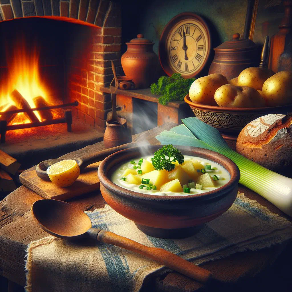 Creamy Luxembourgish potato soup garnished with fresh parsley