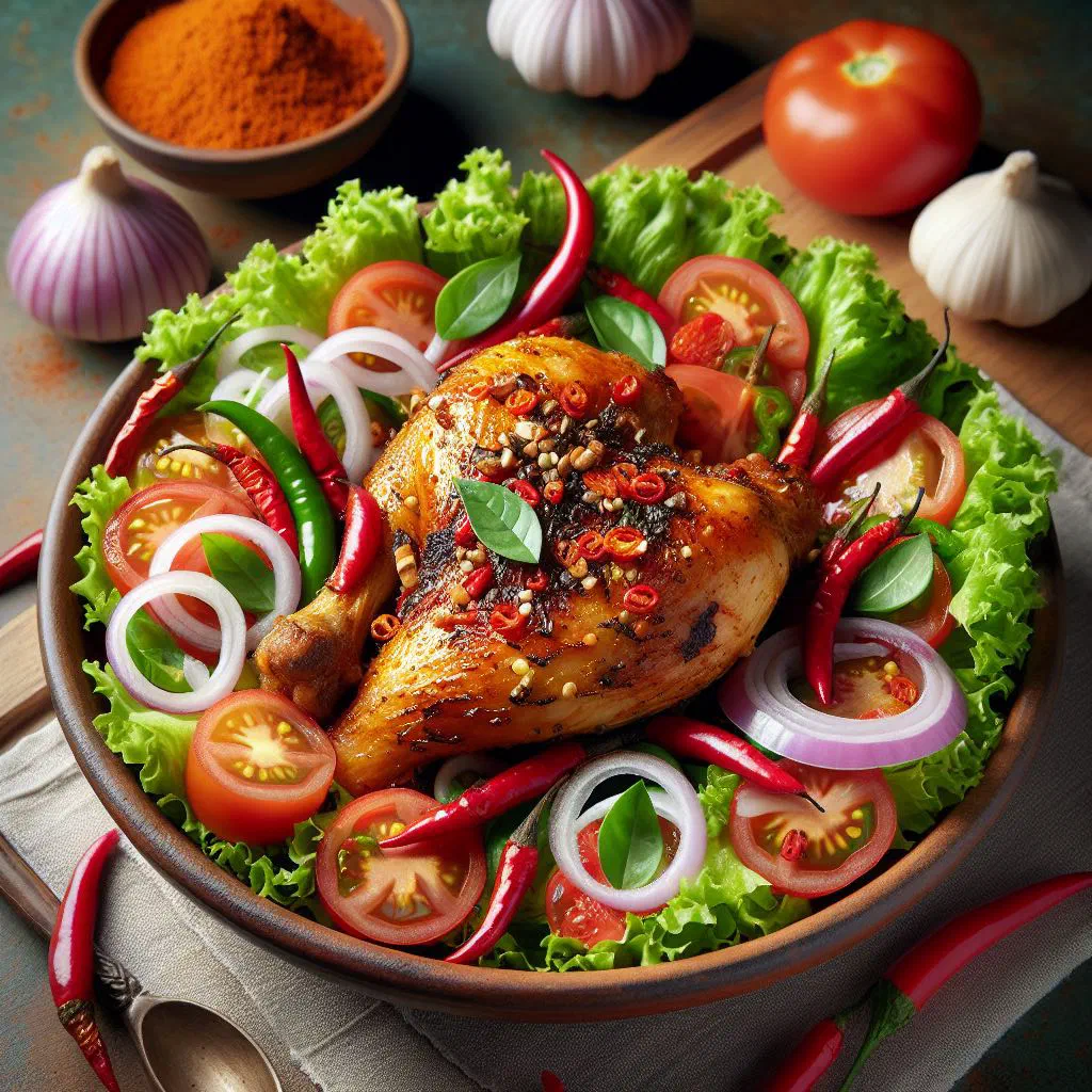 Marinated chicken with fresh tomato and cucumber salad, Malagasy style