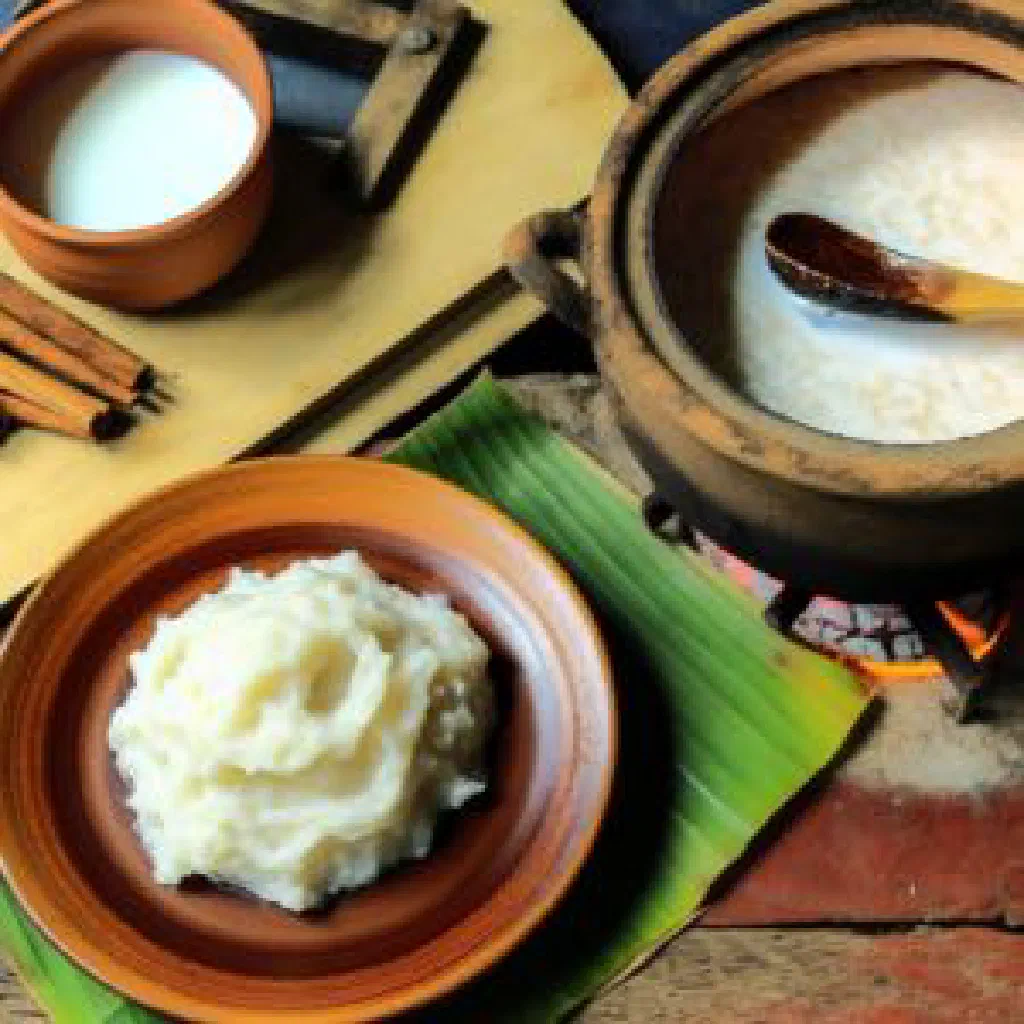A bowl of godrogodro, a Malagasy cornmeal and banana pudding