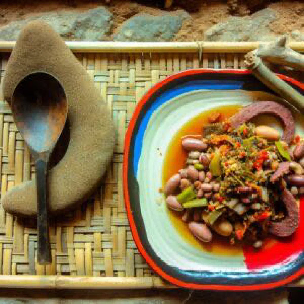 Sausages with green beans served alongside a mound of white rice
