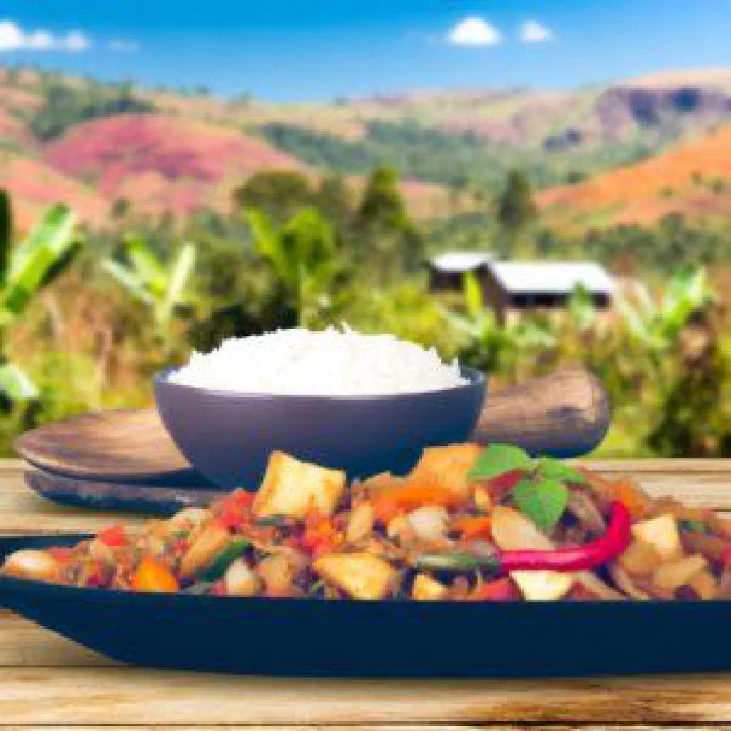 Tambavy with tender meat, vegetables and fresh herbs in a savoury sauce