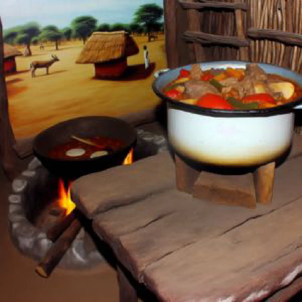 A bowl of Chigwada, a spiced Malawian potato stew garnished with fresh herbs
