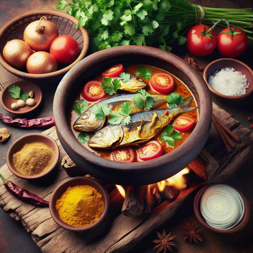 Malawian fresh fish curry in coconut sauce garnished with coriander and lime