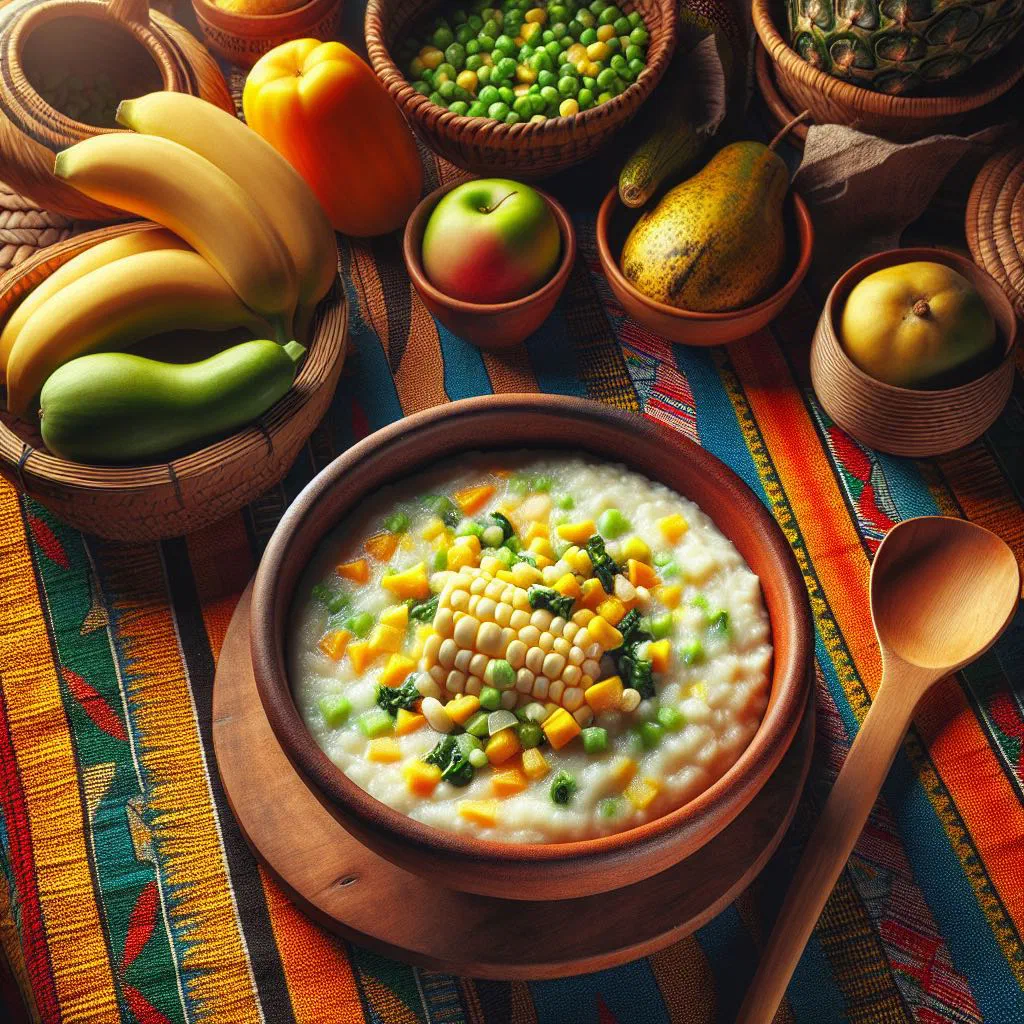 Bowl of Malawian kafumbu made from maize meal and chopped greens