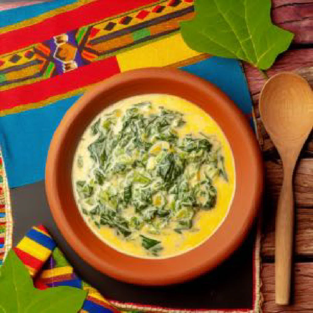 A bowl of Lumanda with tender fish and colourful mixed vegetables