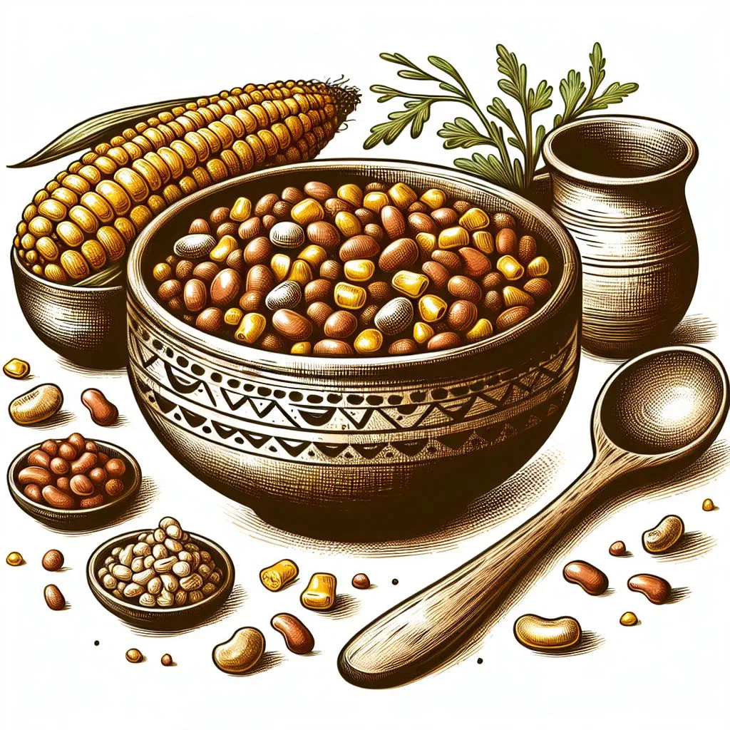 A bowl of makande, a Malawian maize and bean stew, garnished with fresh coriander