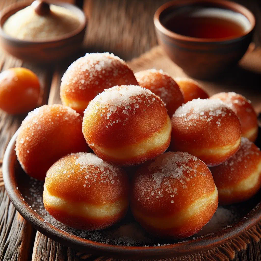 Golden fried Malawian mandasi dough balls on a plate