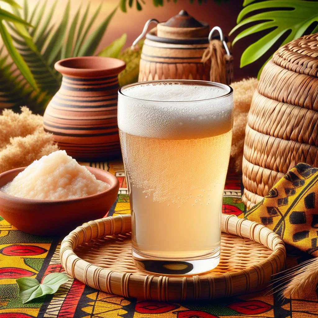 A glass of frothy, pale Malawian thobwa served chilled