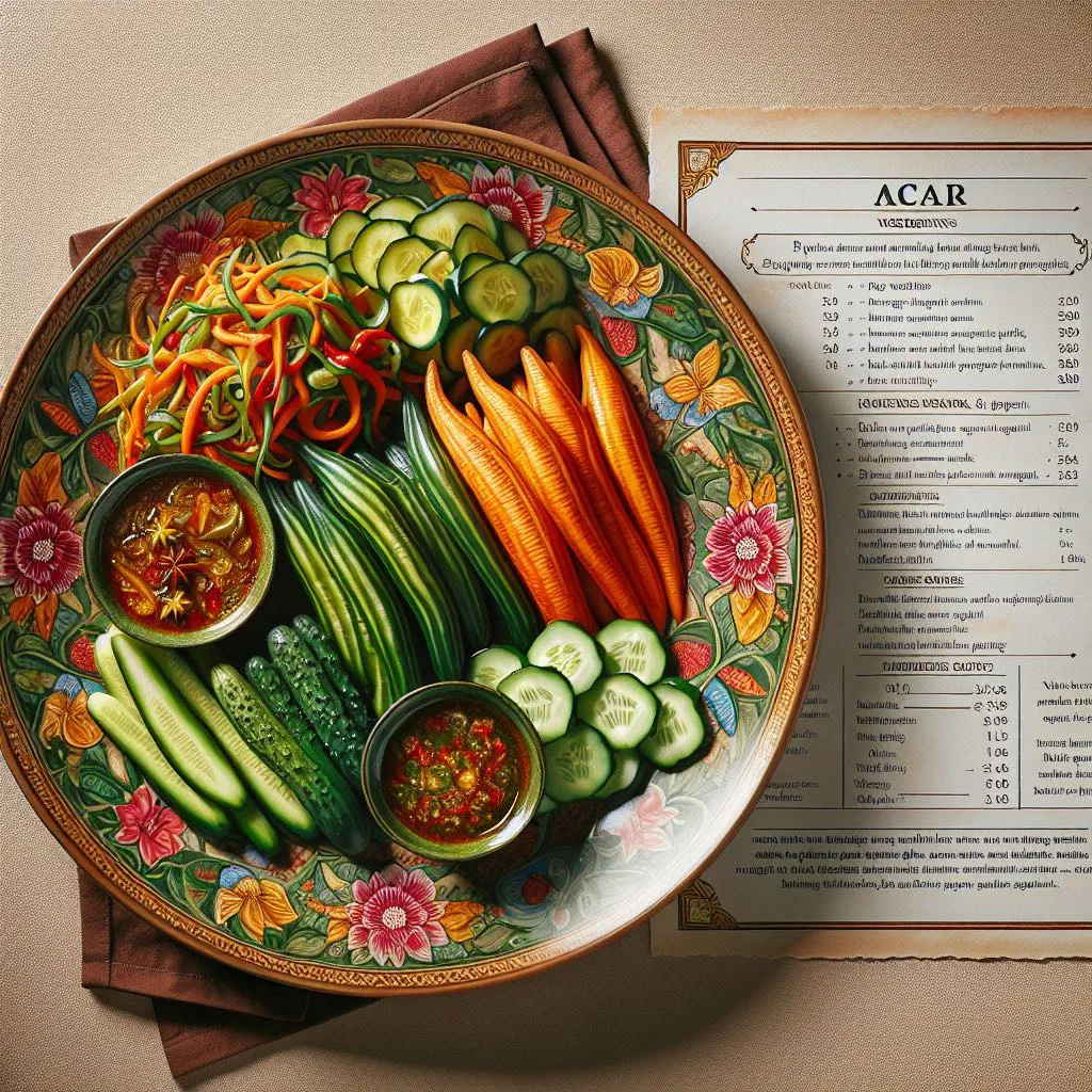 Colourful Malaysian acar with pickled cucumber, carrots and red onion