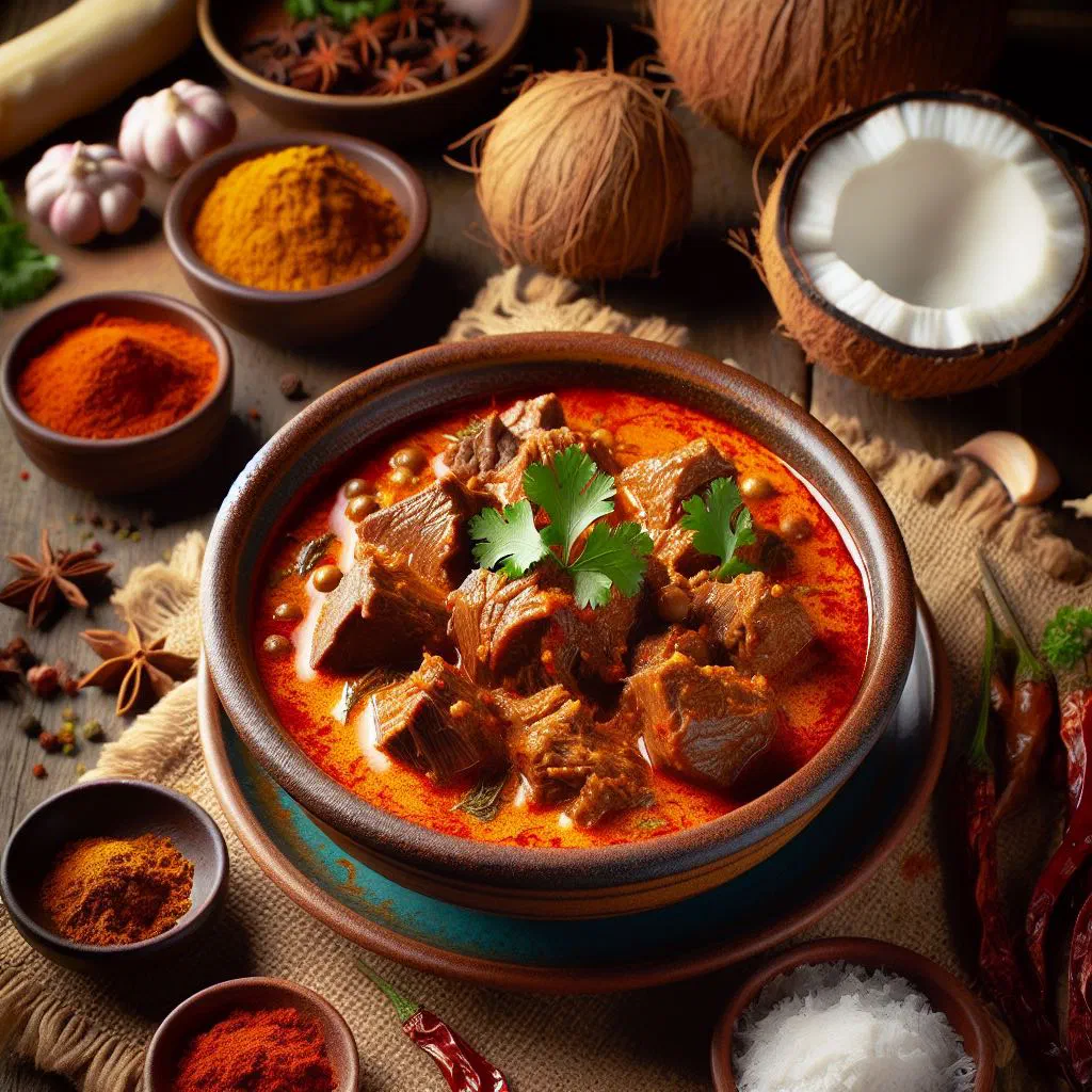 Malaysian beef curry gulai daging in a rich coconut milk sauce