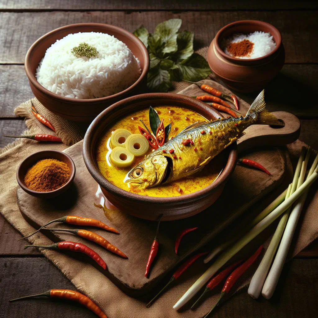 Malaysian gulai ikan — fish simmered in a golden turmeric and coconut curry sauce