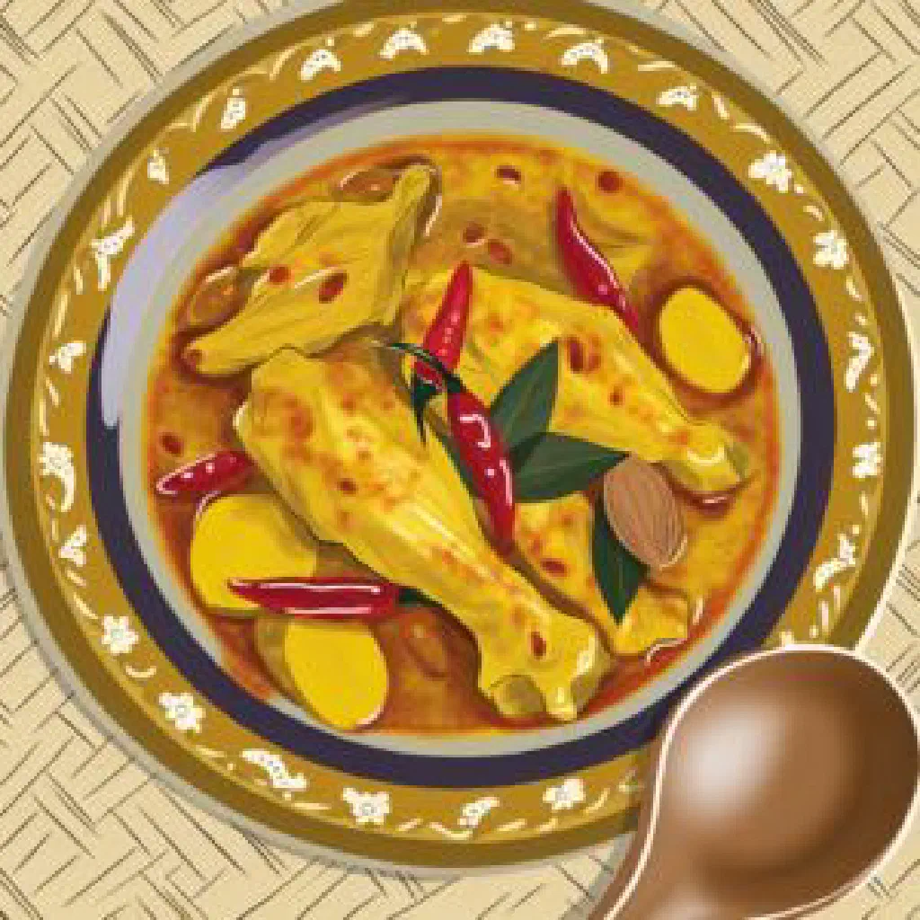 Kari Kapitan chicken curry in coconut sauce garnished with fresh coriander