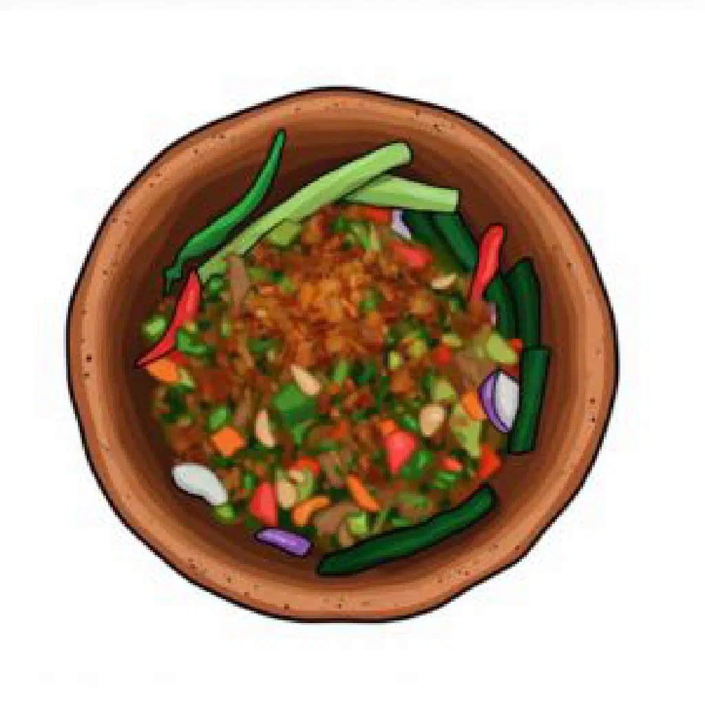 Fresh Malaysian kerabu salad with herbs, vegetables and chilli