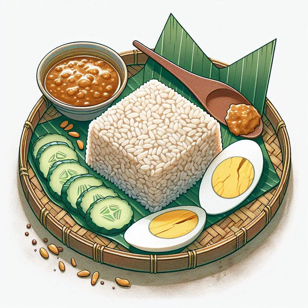 Compressed rice cubes of nasi impit ready to be served with curry