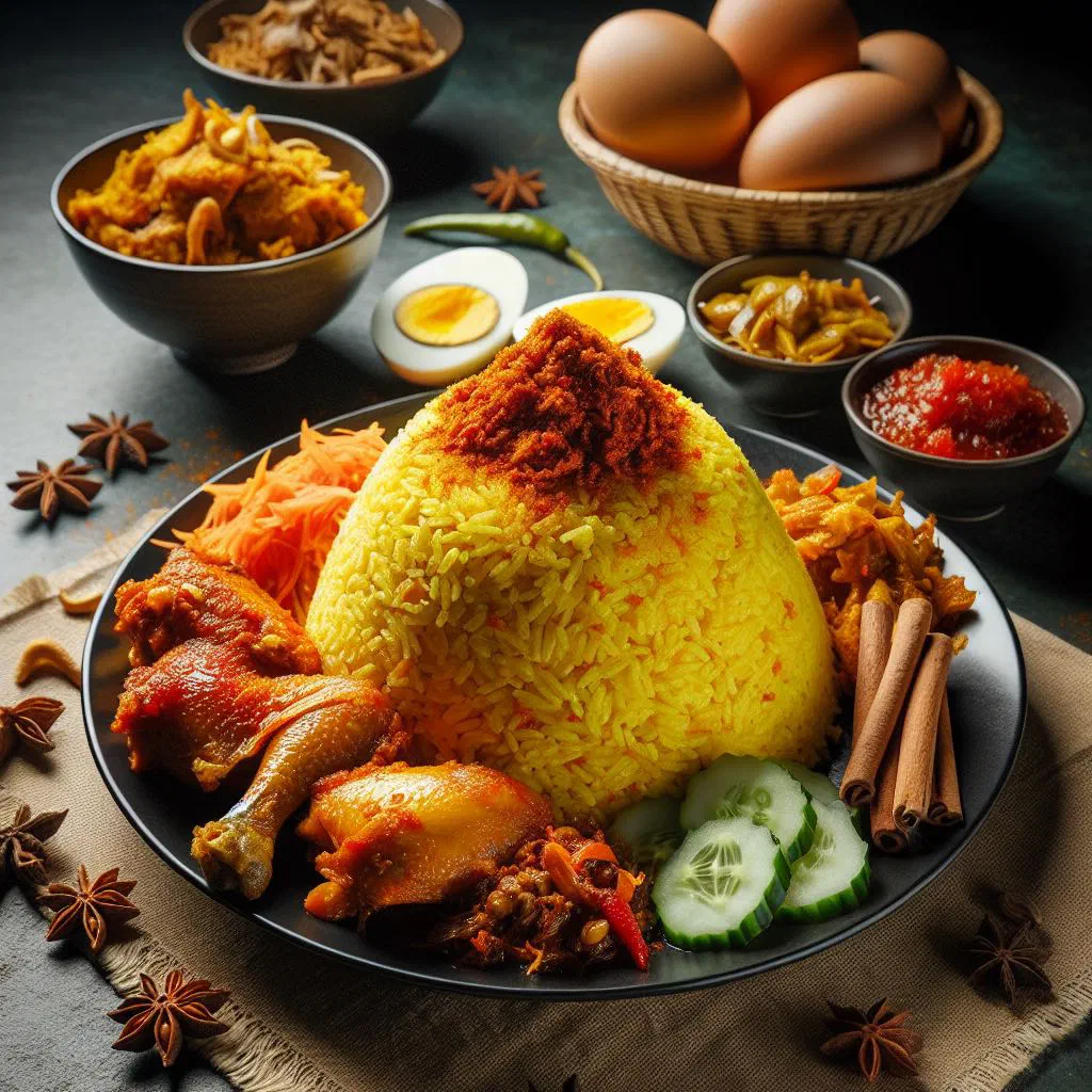 Fragrant nasi minyak rice cooked with ghee and whole spices