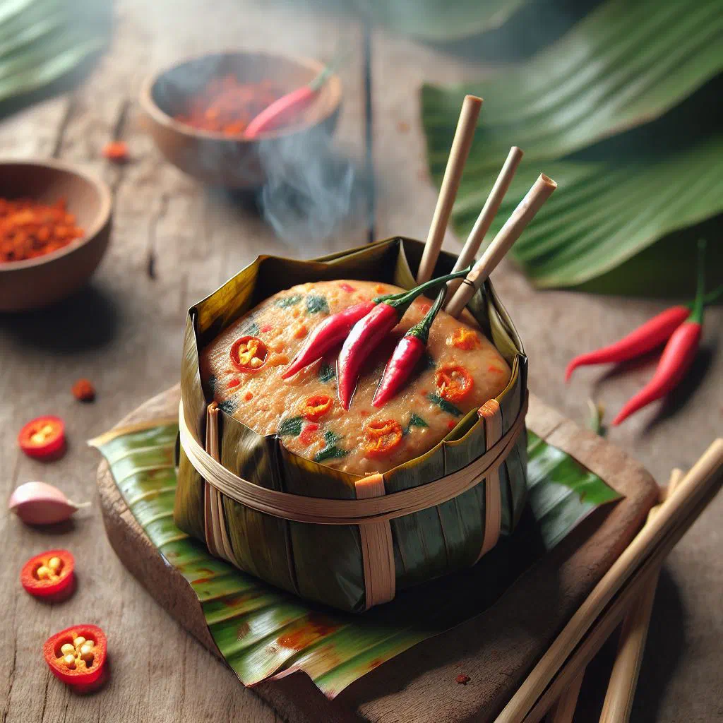 Grilled otak-otak fish cakes wrapped in banana leaves