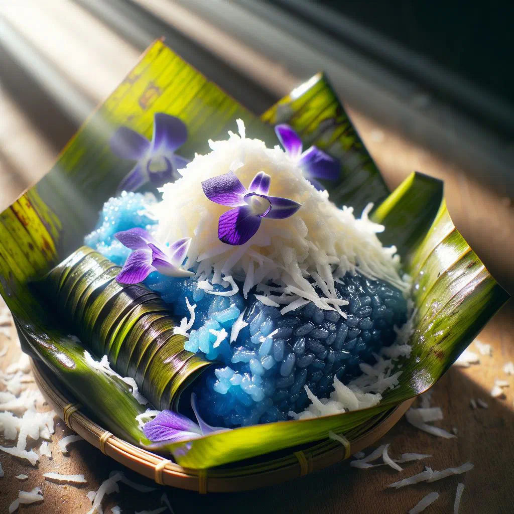 Pulut inti parcels of glutinous rice topped with sweet coconut filling
