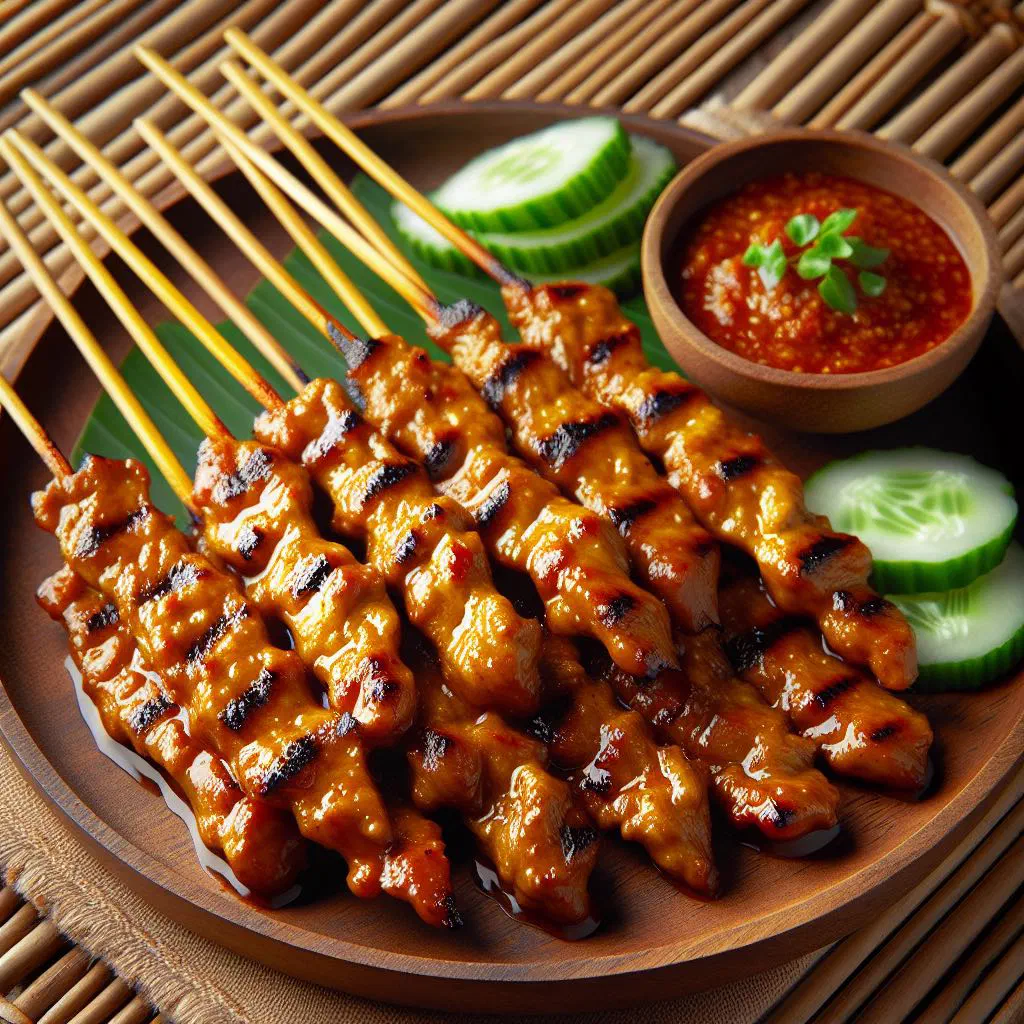 Grilled satay skewers served with peanut sauce