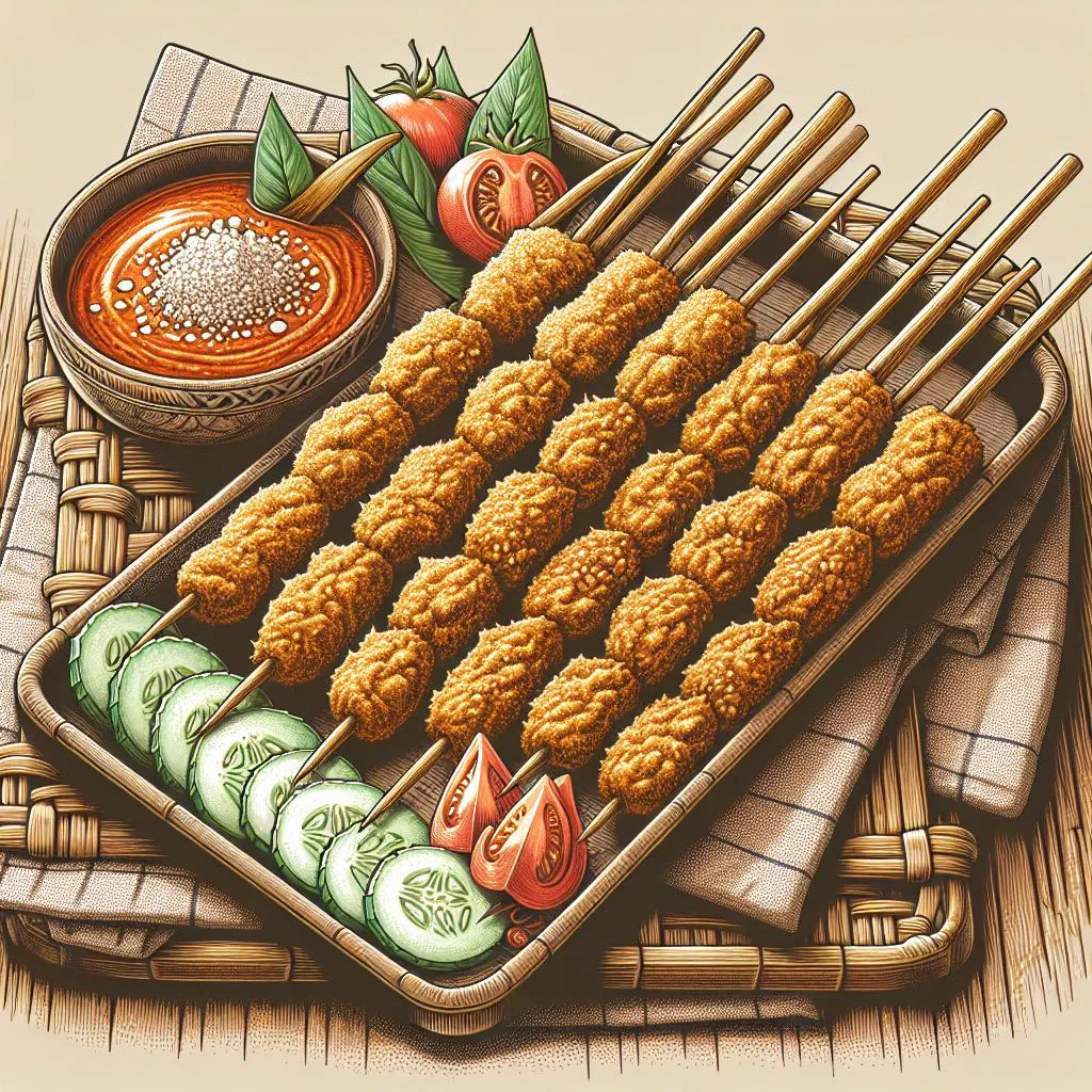 Grilled sate lilit skewers wrapped in banana leaves