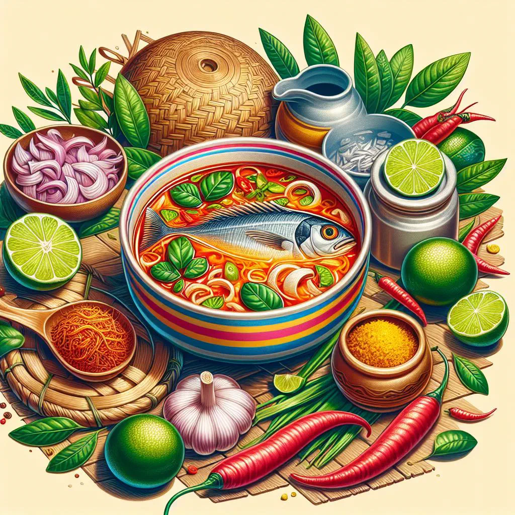 Bowl of Maldivian tuna soup with coriander, lime and steamed rice