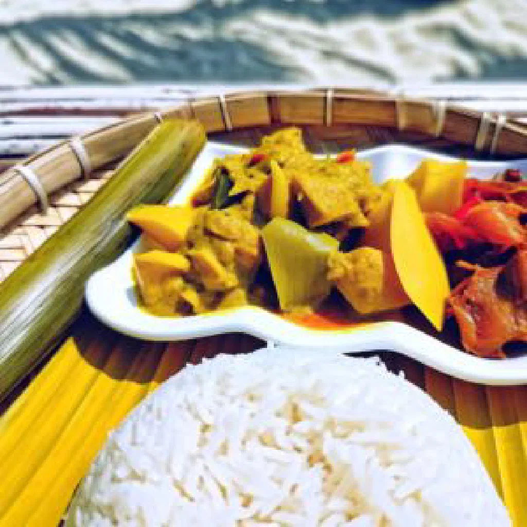 Maldivian tuna curry in coconut milk garnished with fresh coriander