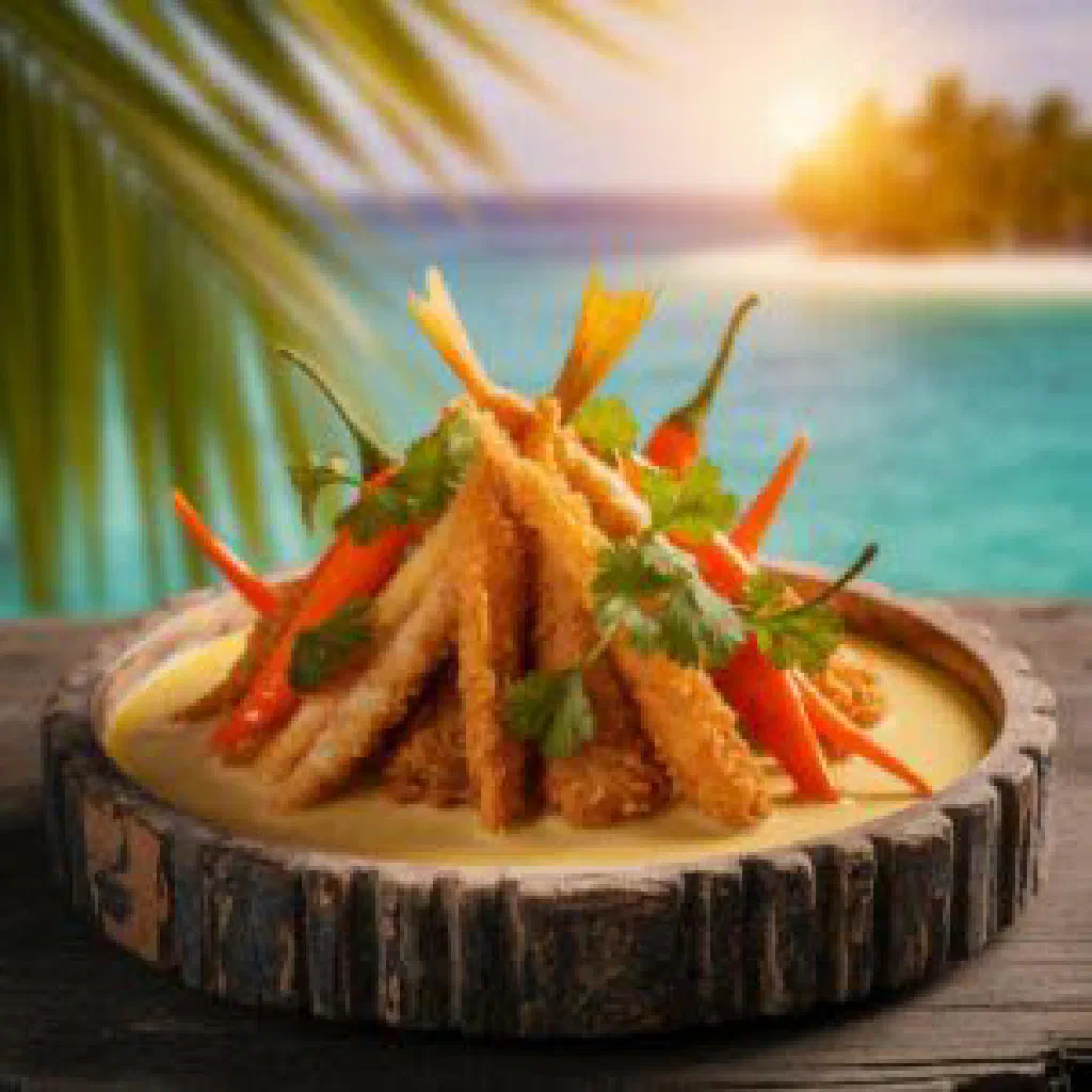 Golden fried Keemia parcels filled with spiced tuna, served warm