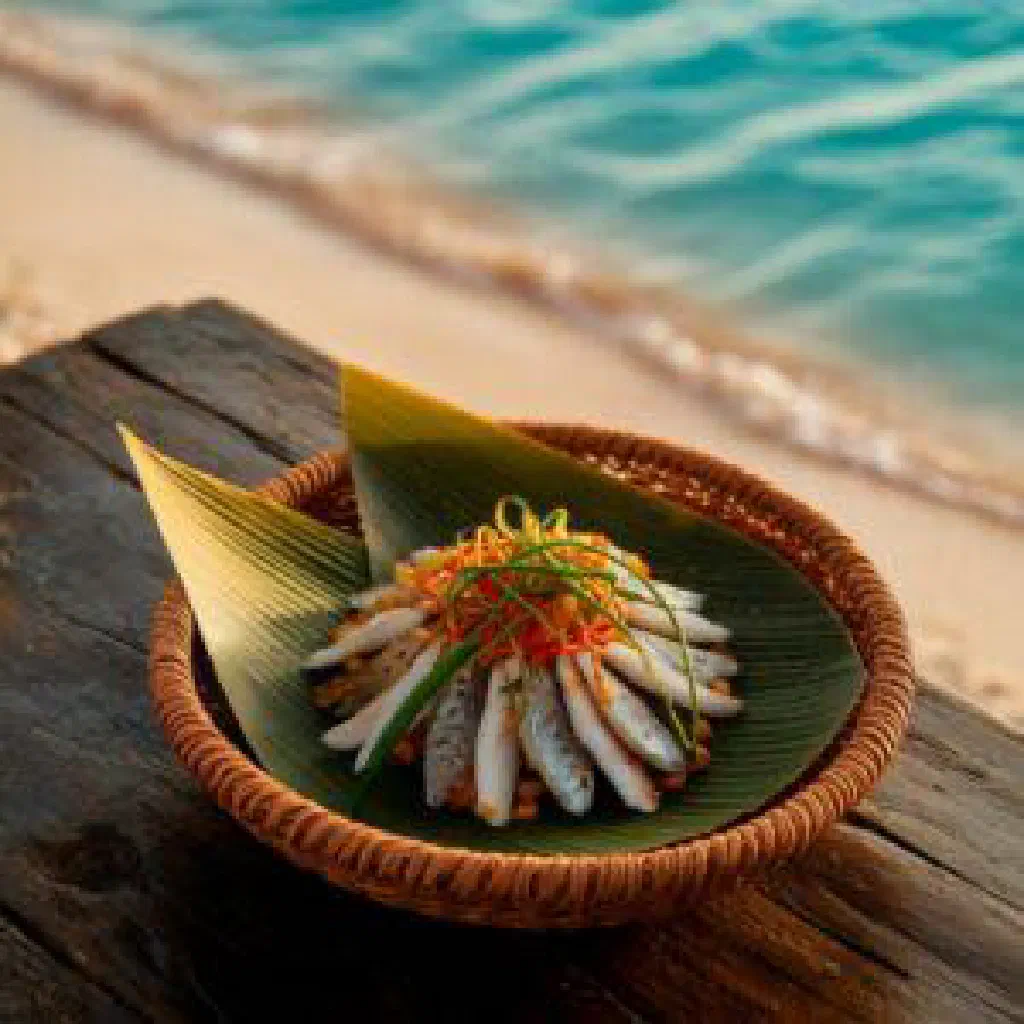 Muguriha, a Maldivian fish curry in coconut milk served with rice and fresh coriander
