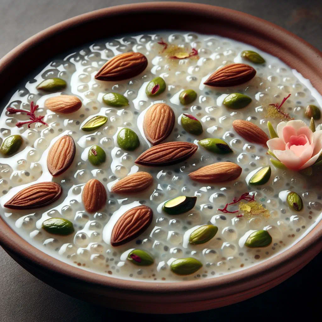 Creamy Saagu Bondibaiy coconut pudding topped with desiccated coconut