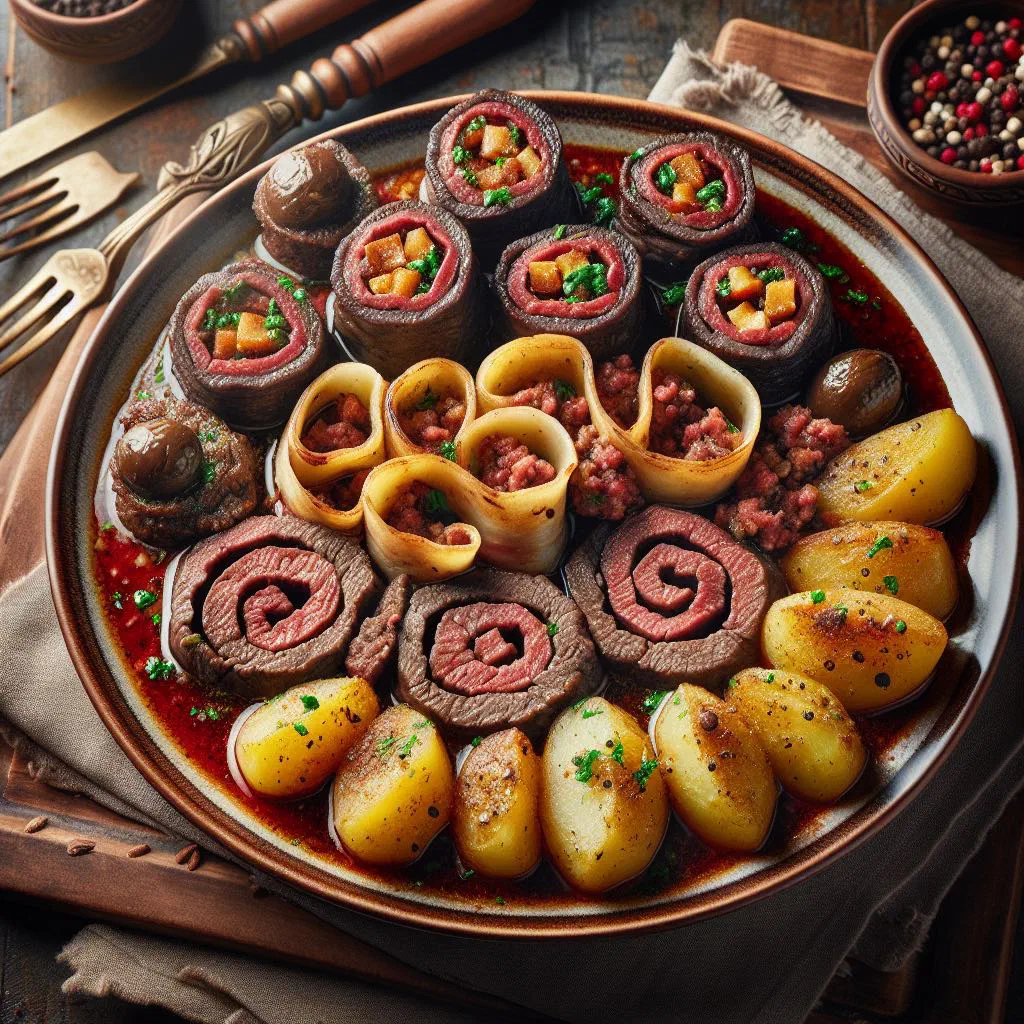 Maltese bragioli beef olives braised in a rich gravy