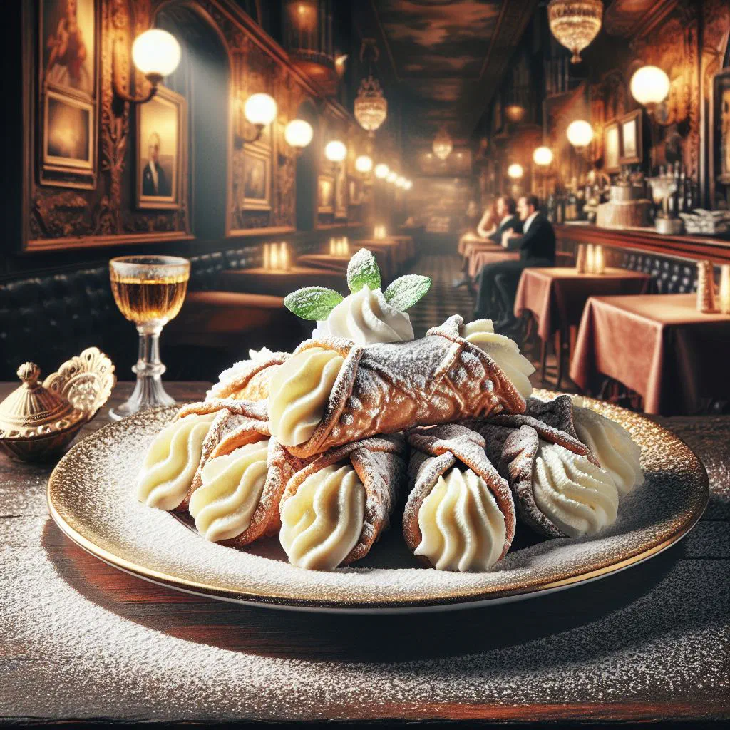 Crisp Maltese kannoli filled with sweet ricotta cream and dusted with icing sugar